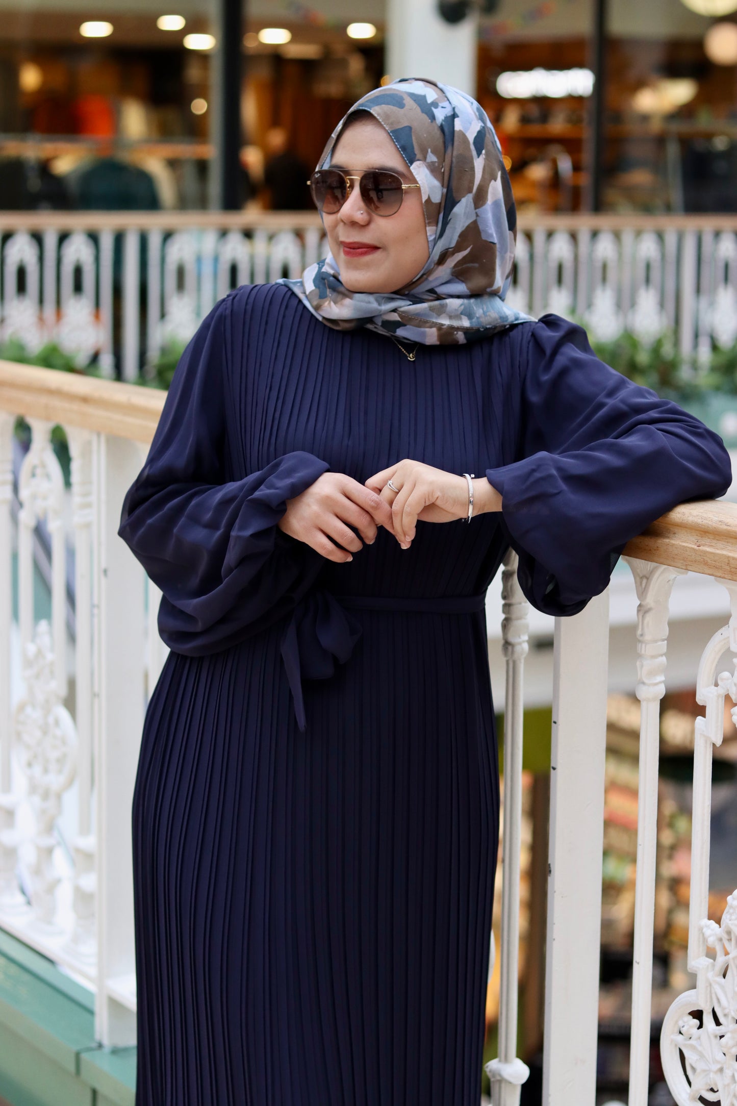 Elegant Maxi Pleated Dress - Navy