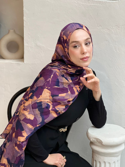 Printed Hijabs - Watercolor Collection- Plum