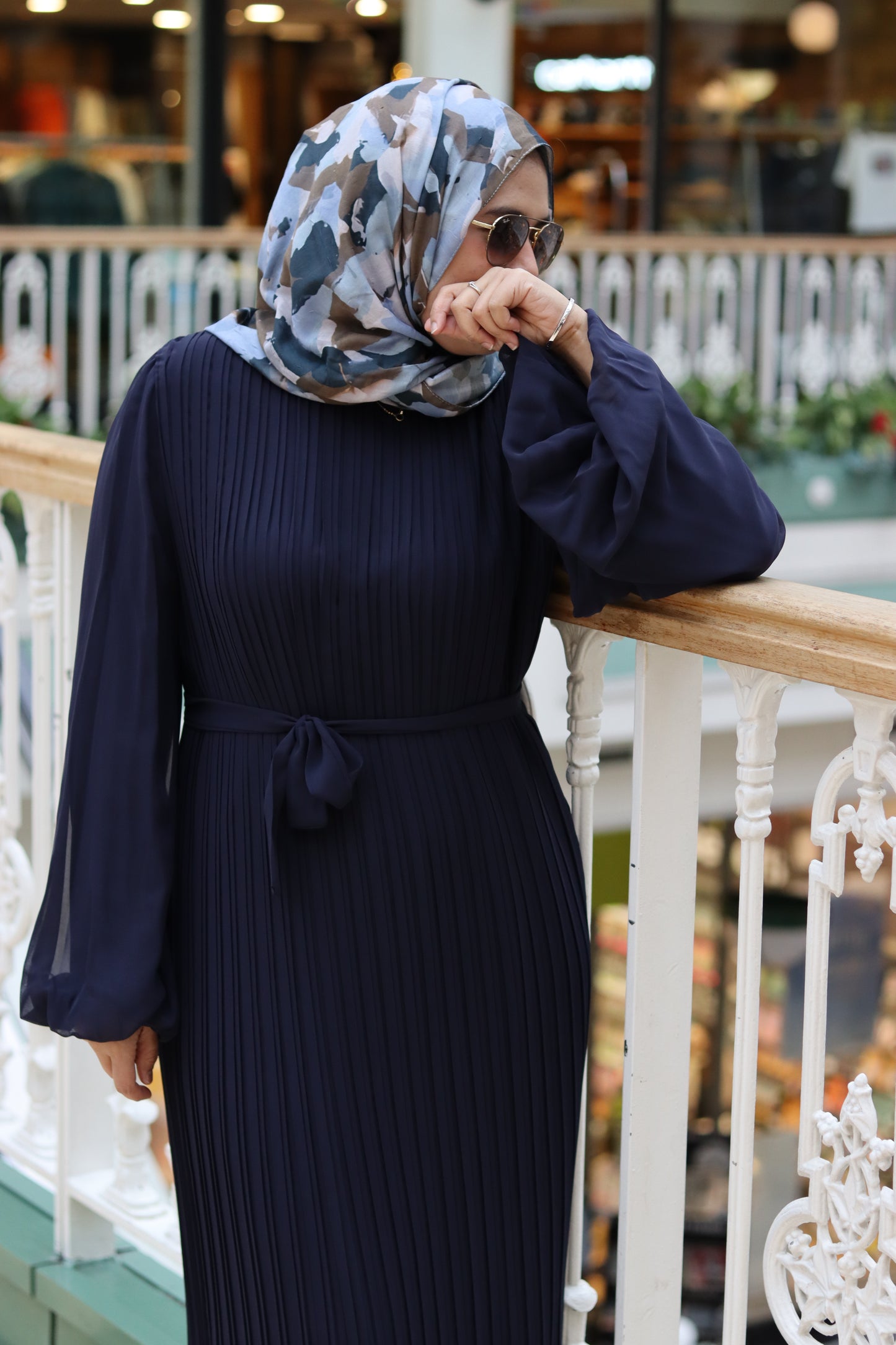 Elegant Maxi Pleated Dress - Navy