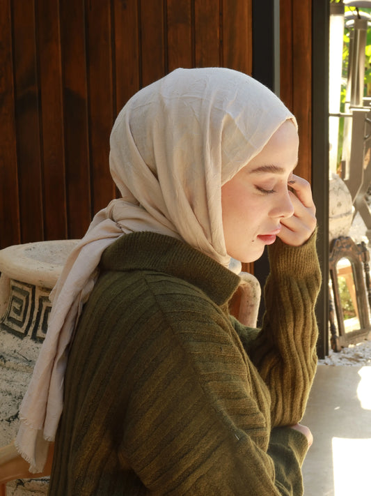 Crinkle Modal Hijab- Cream